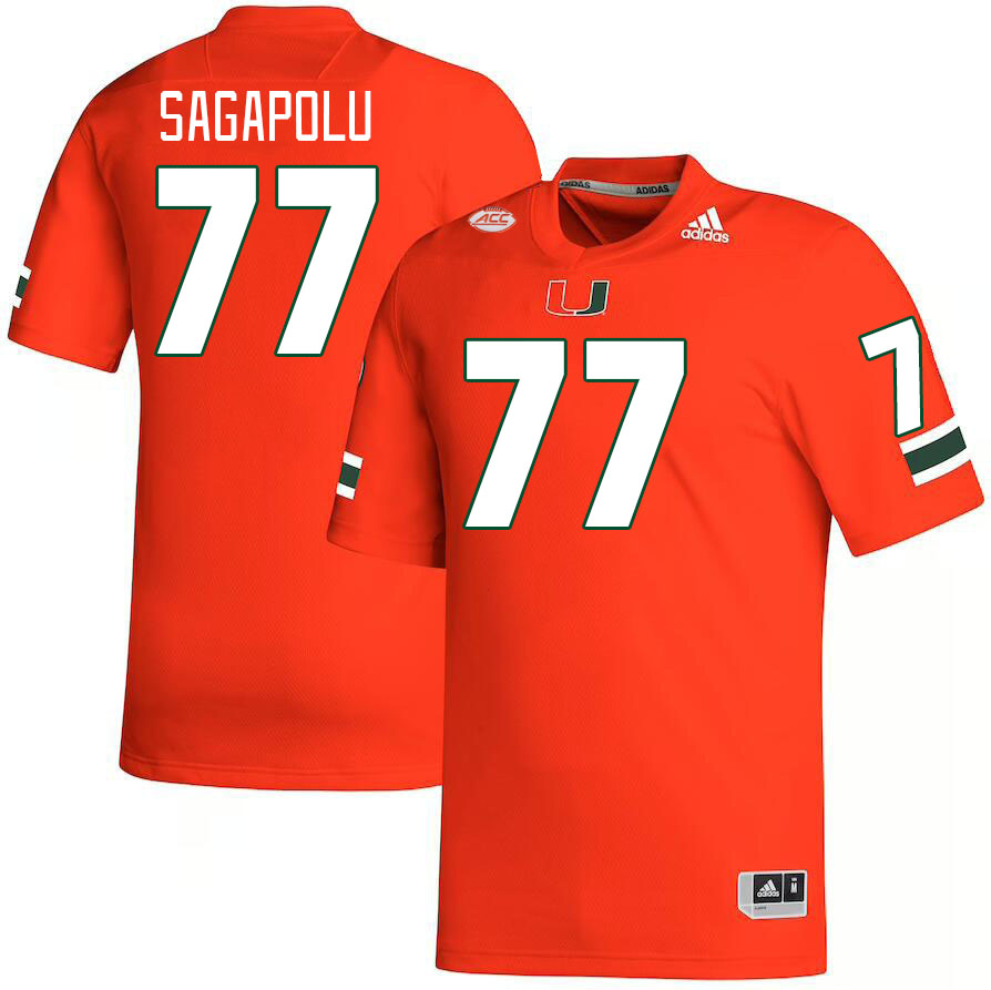 Men #77 Logan Sagapolu Miami Hurricanes College Football Jerseys Stitched-Orange